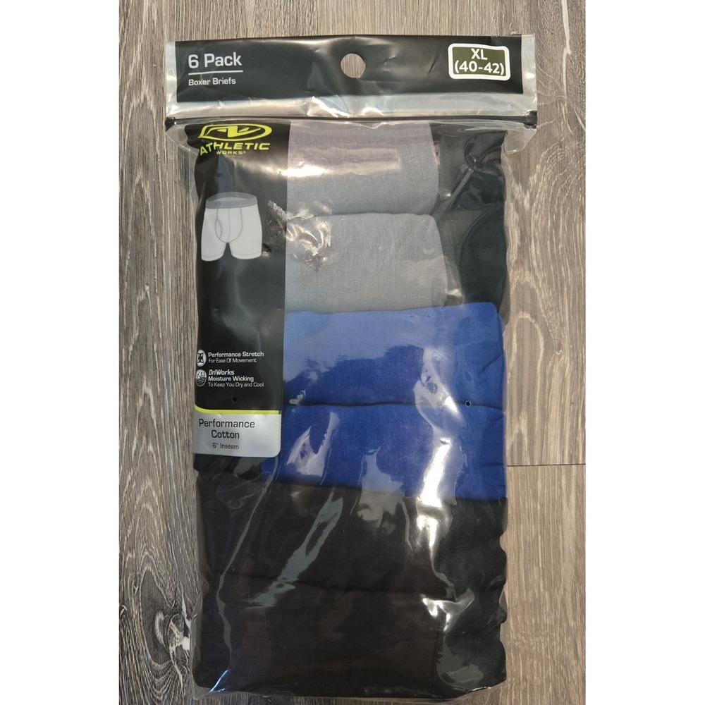 Athletic Works Men's Performance Cotton Boxer Briefs 6 Pack XL (40-42) 6" inseam